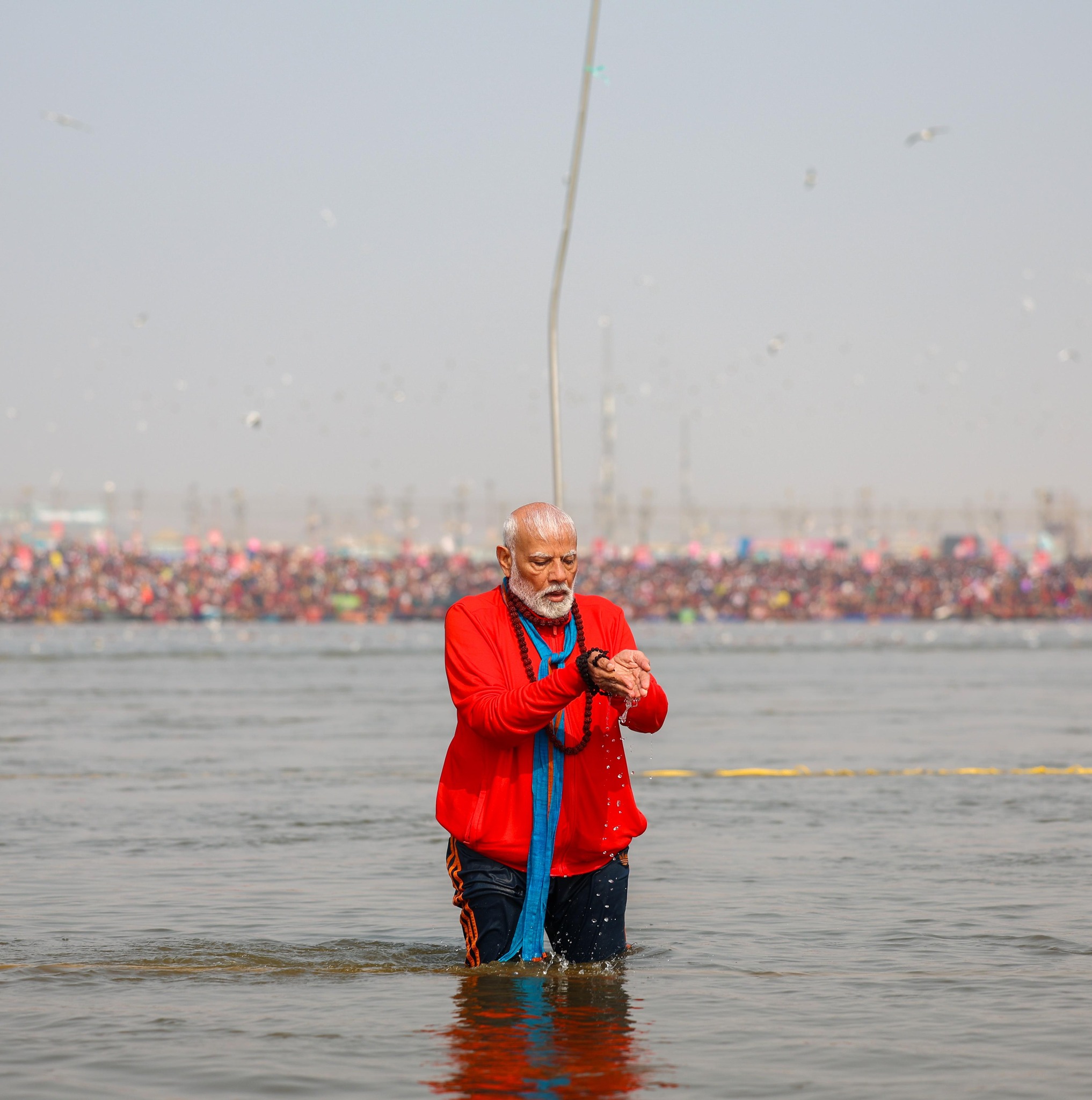 PM Narendra Modi takes a sacred dip at Triveni Sangam in Mahakumbh,