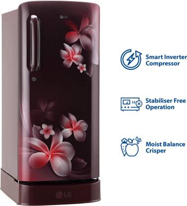LG 190 L Direct Cool Single Door 3 Star Refrigerator with Base Drawer  (Scarlet Plumeria, GL-D201ASPX)
