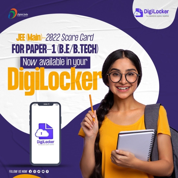 Use your #DigiLocker account now to avail  @DG_NTA  #JEE (Main) 2022 Score Card for Paper-1 (B.E./ http://B.Tech), digitally.