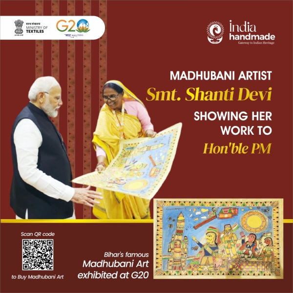 Madhubani artist Shanti Devi, whose paintings were chosen to be exhibited at G20India